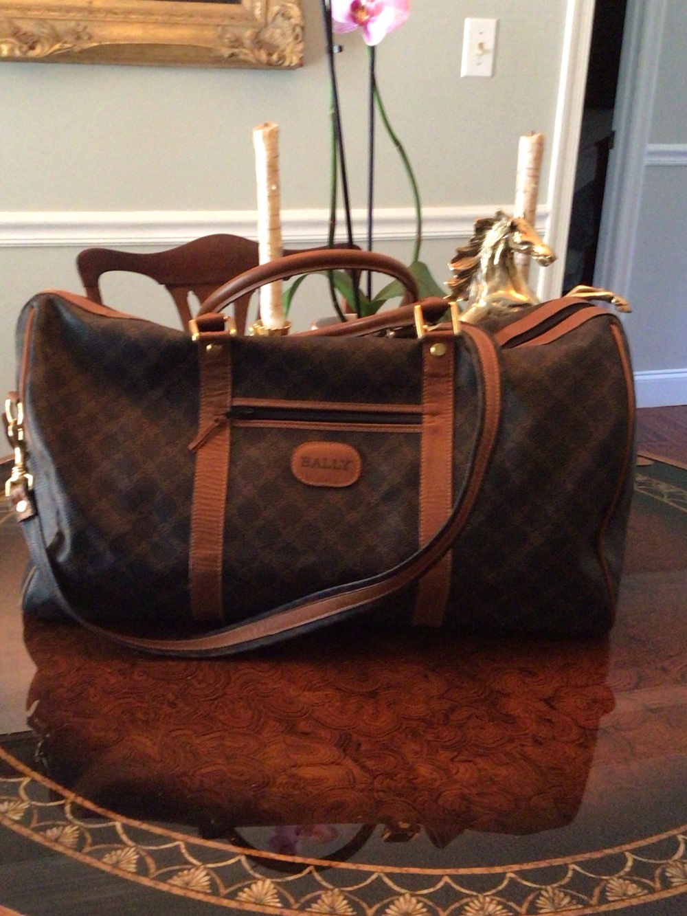 Bally Monogram Leather-Trim Duffel with lock & 2 keys